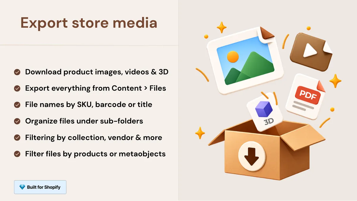 CS - Export Product Images: product images, videos, 3D models and Content > Files in one ZIP.