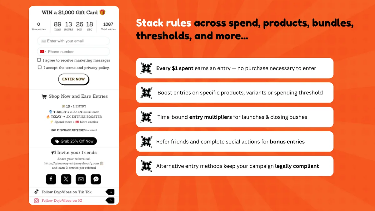 Stack bonus rules across spend, products, bundles and time windows.