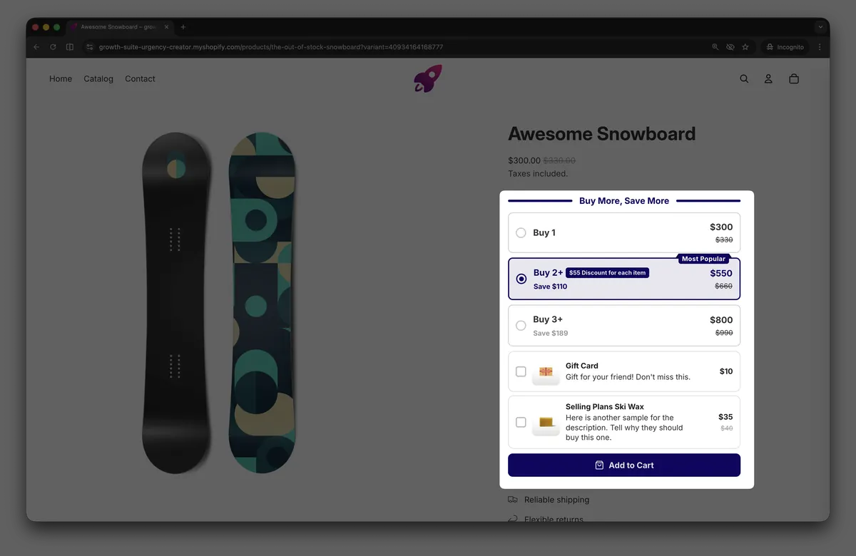 Volume discounts and bundles in the same app, to grow average order value.