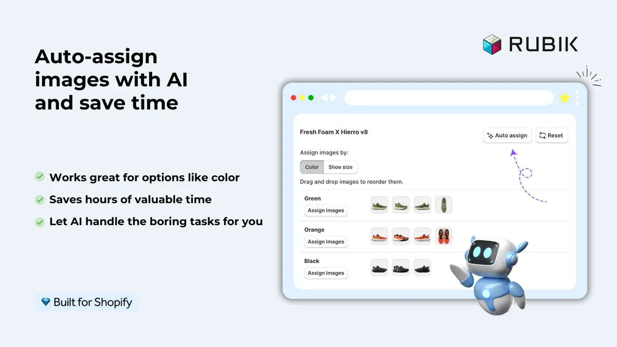 Auto-assign images to variants with AI, saving hours on large catalogs.